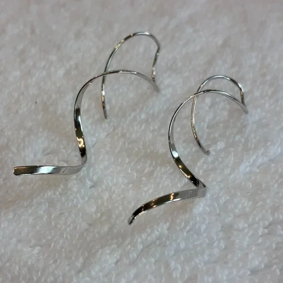 NWOT Spiral Threader Drop Dangle Sterling Silver Earrings Jewelry - Picture 4 of 7
